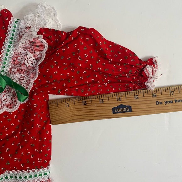 VTG 1980s Bryan Baby Girl 6-9MRed Calico Christmas Dress Lace Green Ribbon Prair - Picture 7 of 15